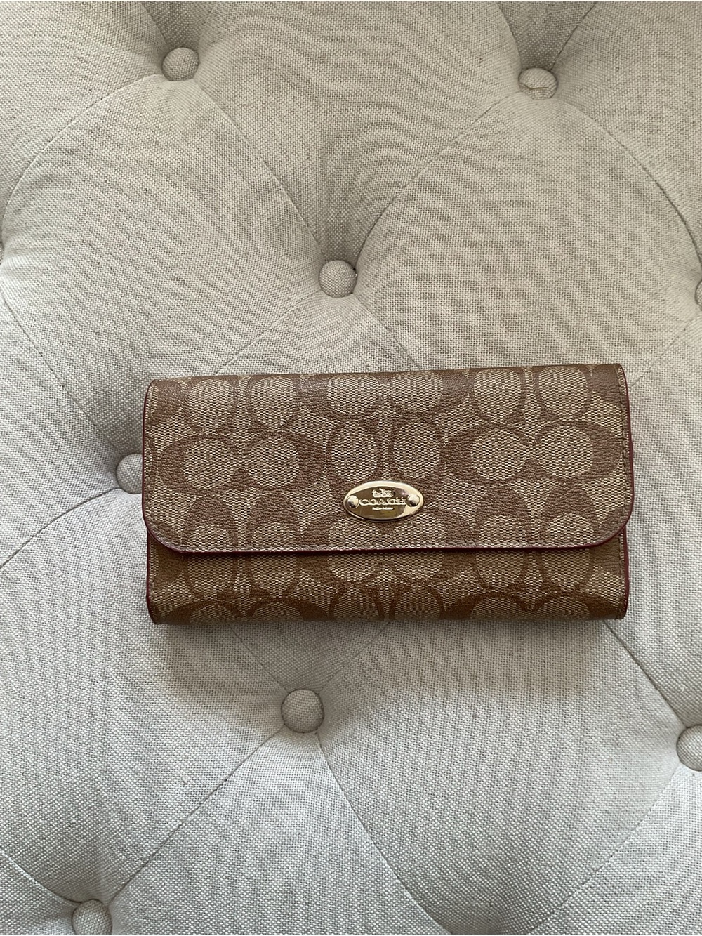 Coach Monogram Continental Wallet in Tan and Brown